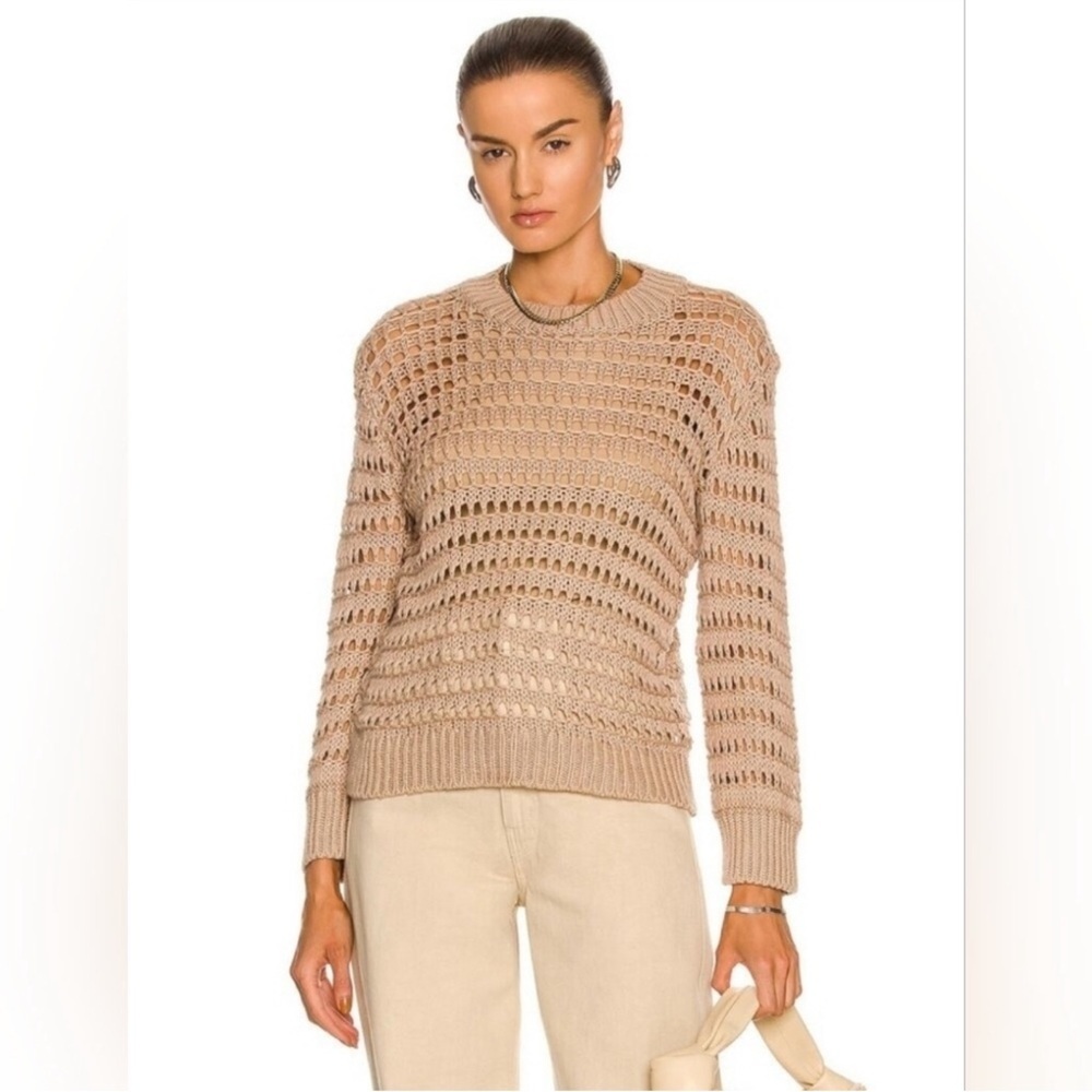 Sablyn Mariella Open Knit Cotton/Silk/Cashmere Blend Sweater Camel Sand